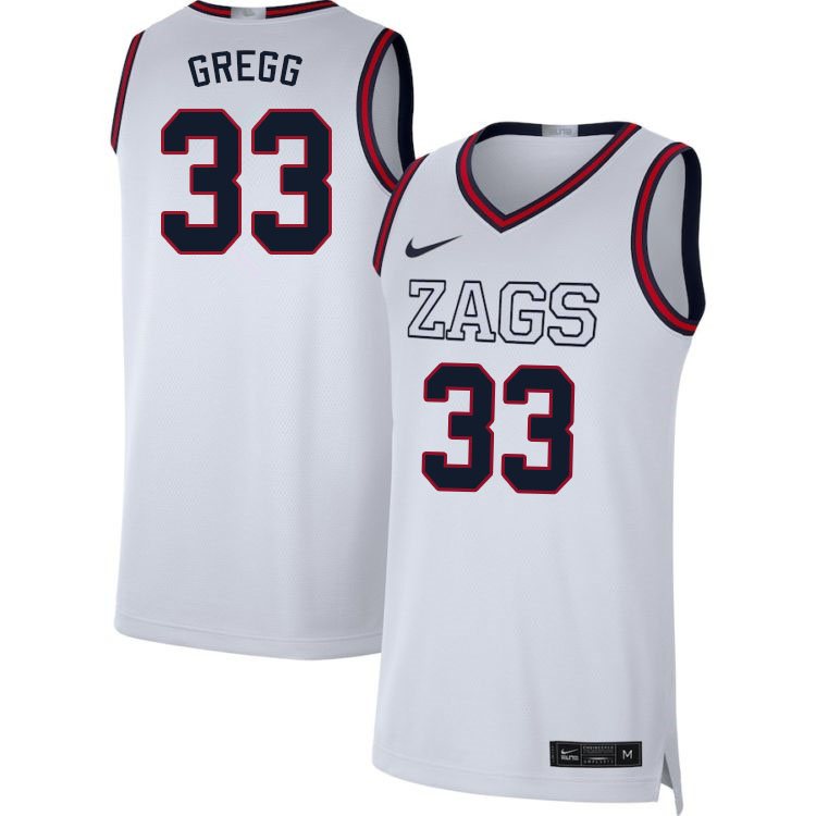 Men #33 Ben Gregg Gonzaga Bulldogs College Basketball Jerseys Sale-White